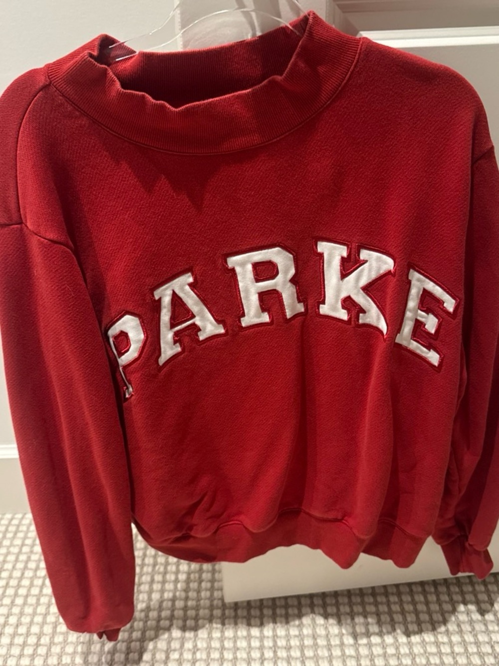 Parker Red Pullover Sweatshirt with White Appliqué